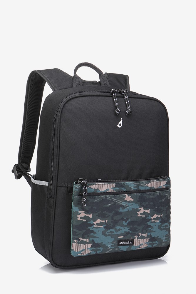 Pack mochila escolar negra + estuche camuflaje