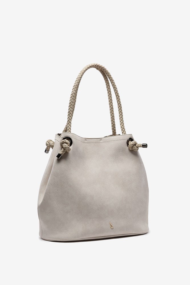 Women's beige shoulder bag with knotted handle