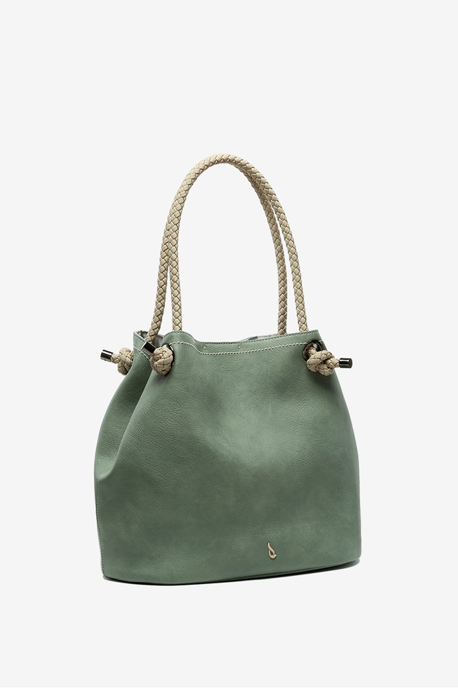 Women's green shoulder bag with knotted handle