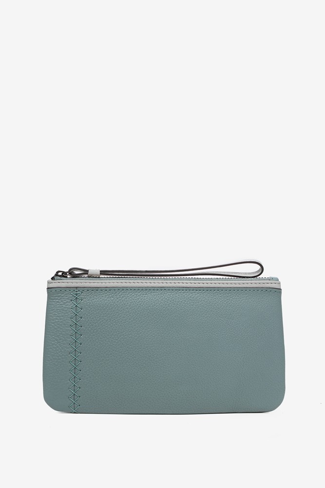 Women's turquoise leather cosmetic bag