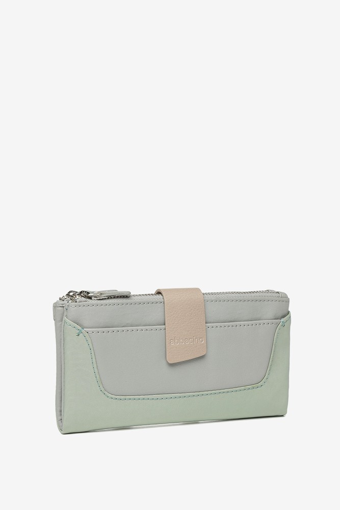 Women's leather large wallet in grey tones