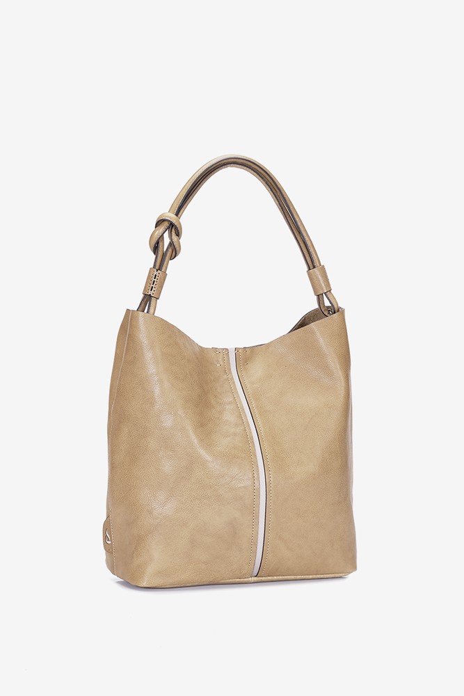 Women's beige leather hobo bag with knotted handle
