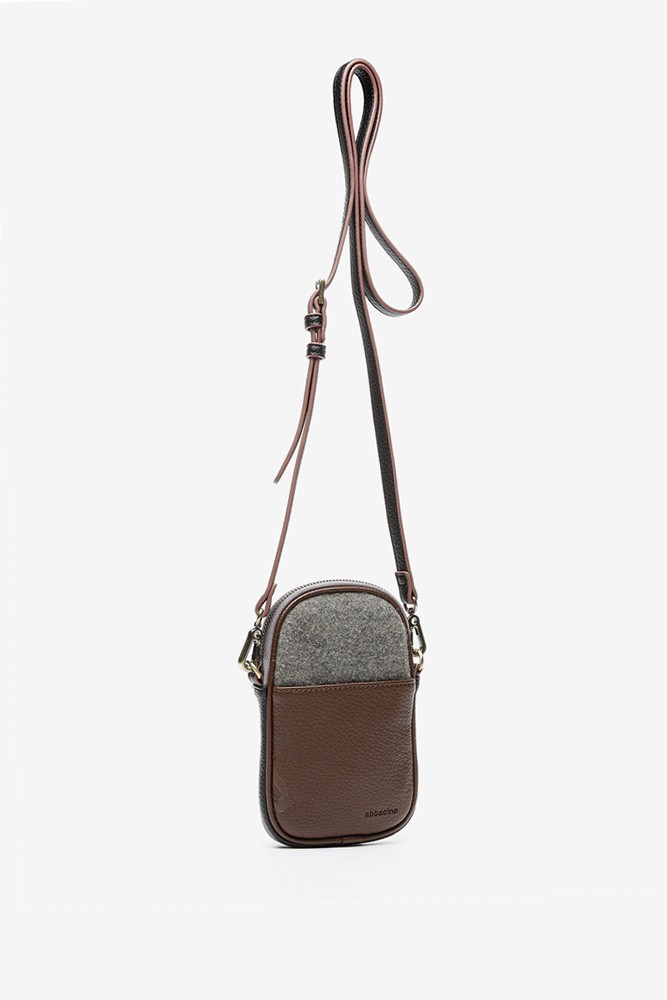Women's brown felt mini phone bag