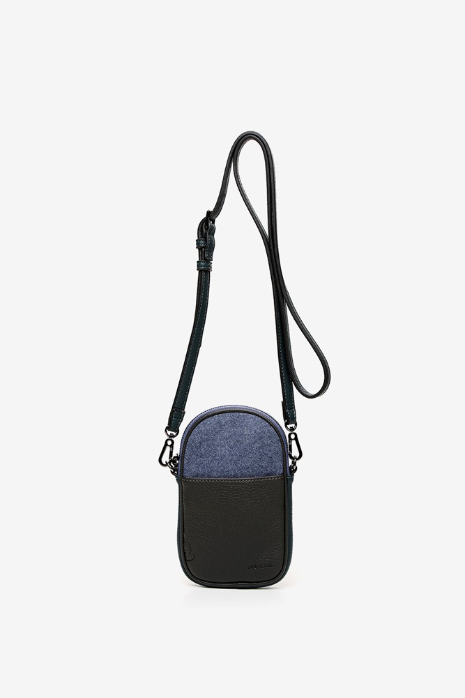 Women's blue felt mini phone bag