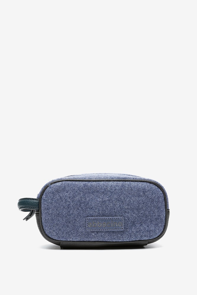 Women's blue felt cosmetic bag