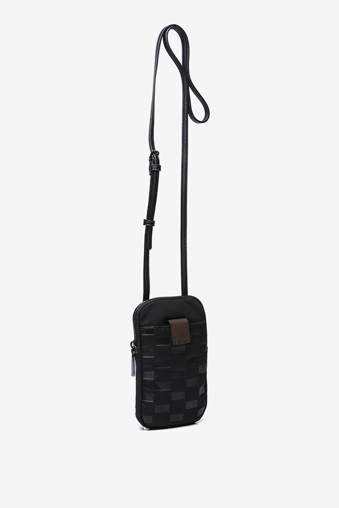 Women's black padded nylon mini phone bag