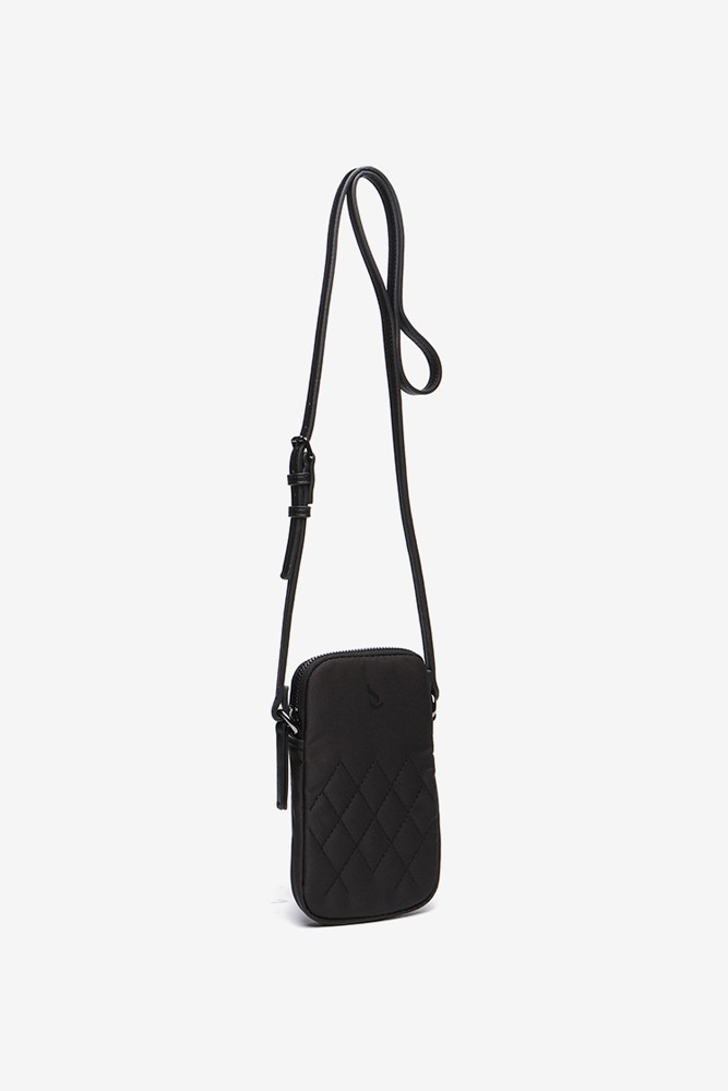 Women's black mini phone bag in recycled materials