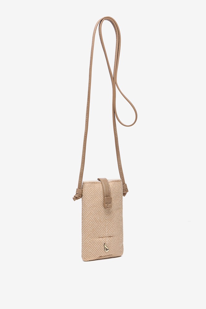 Women's phone bag with sheepskin in beige