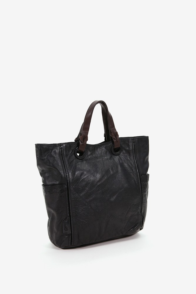 Women's black leather shopper bag