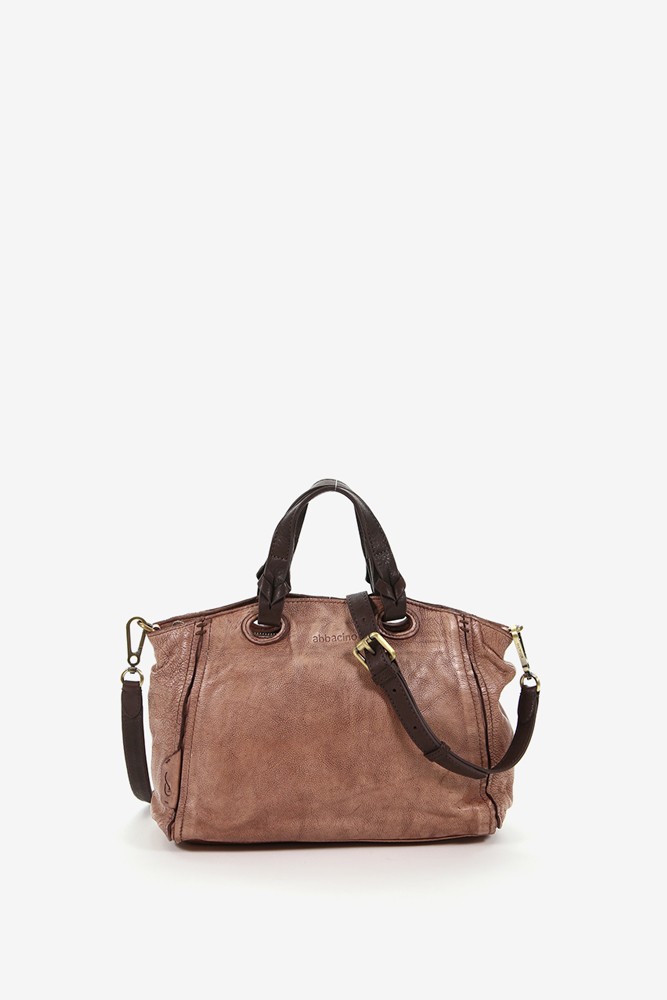 Women's camel leather bowling bag