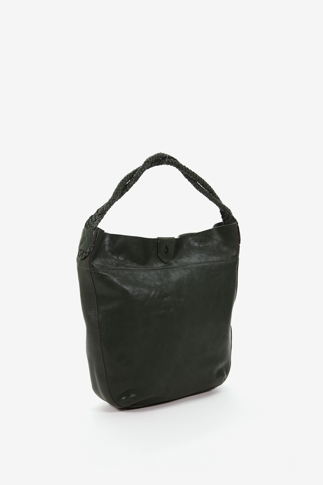 Women's green leather hobo bag