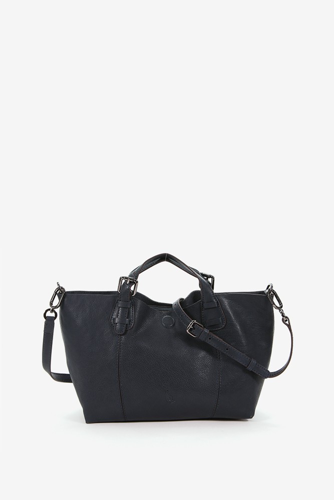 Women's small blue leather shopper bag