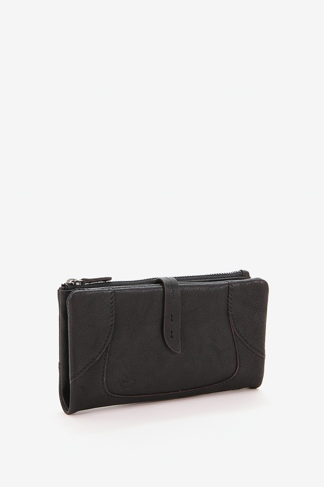 Women's large black leather wallet