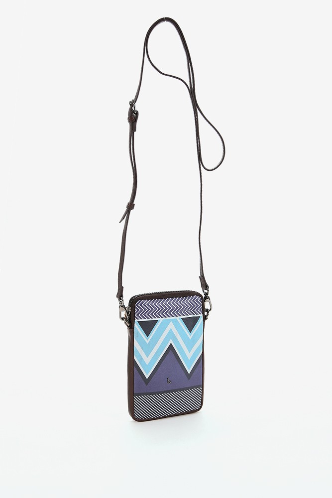 Women's purple phone bag with geometric print