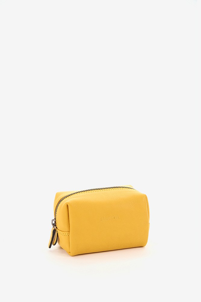 Women's medium yellow leather cosmetic bag