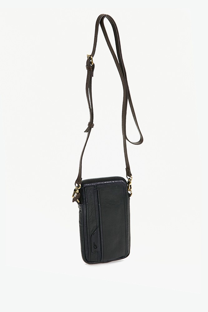 Women's black leather mini phone bag