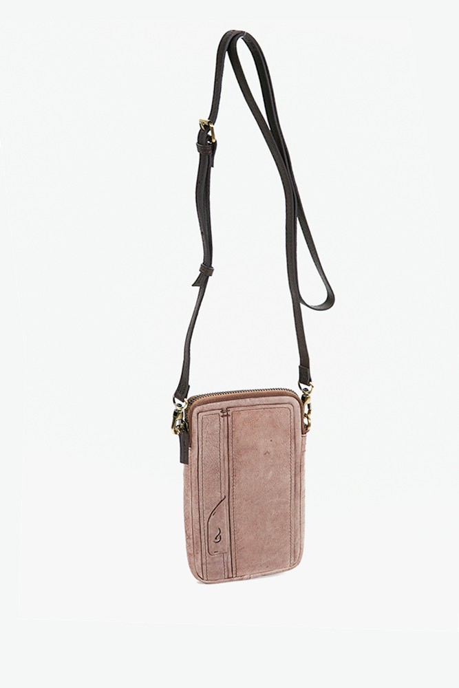 Women's camel leather mini phone bag