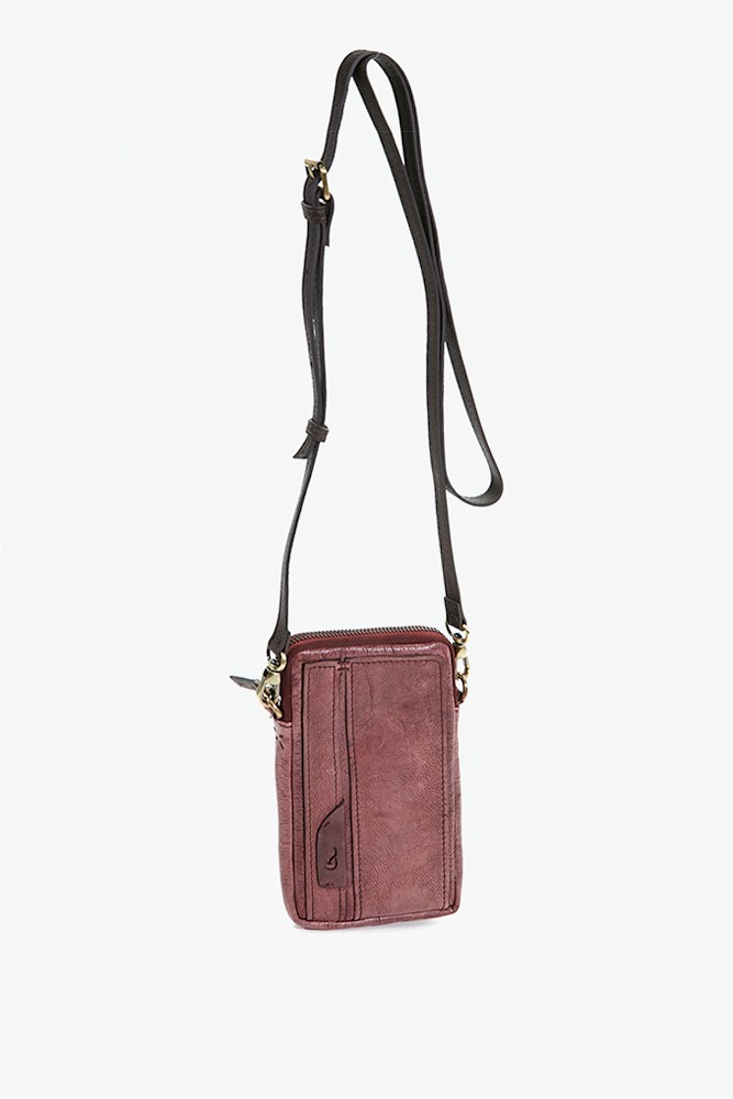 Women's burgundy leather mini phone bag