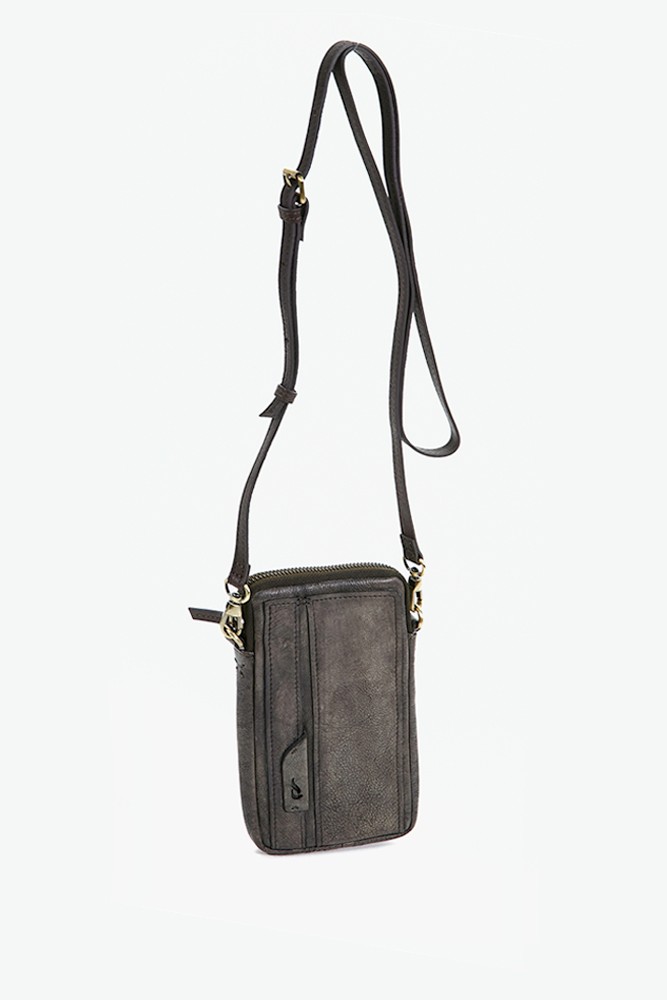 Women's cognac leather mini phone bag
