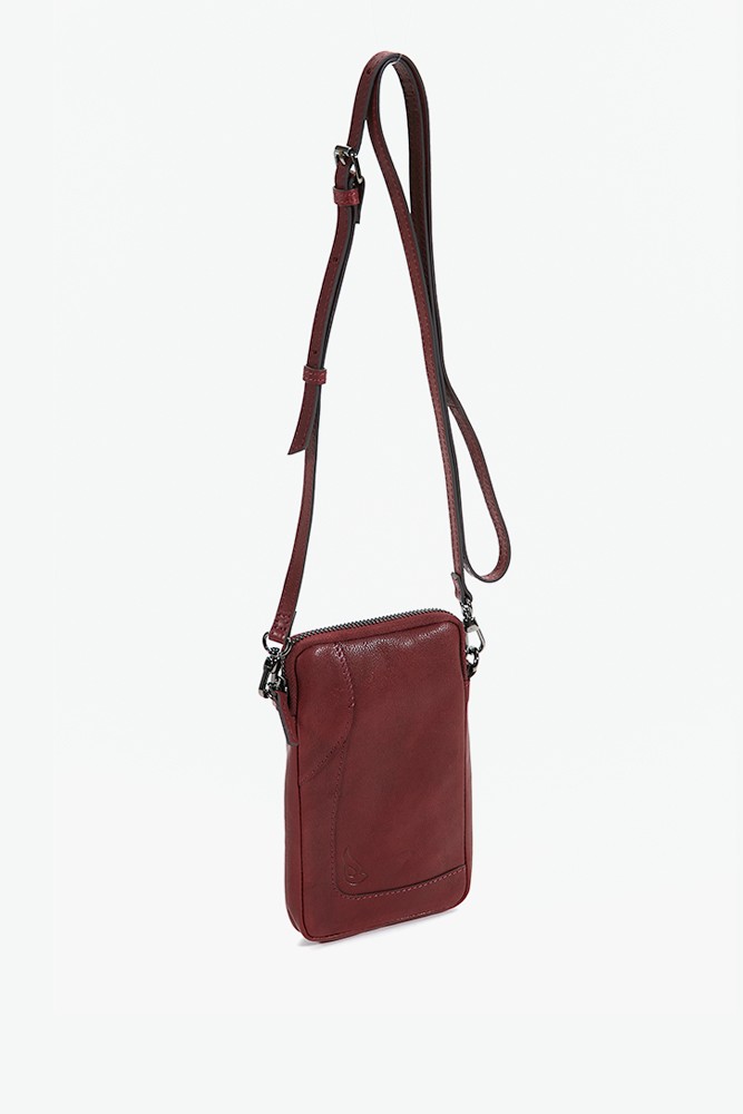 Women's burgundy leather mini phone bag