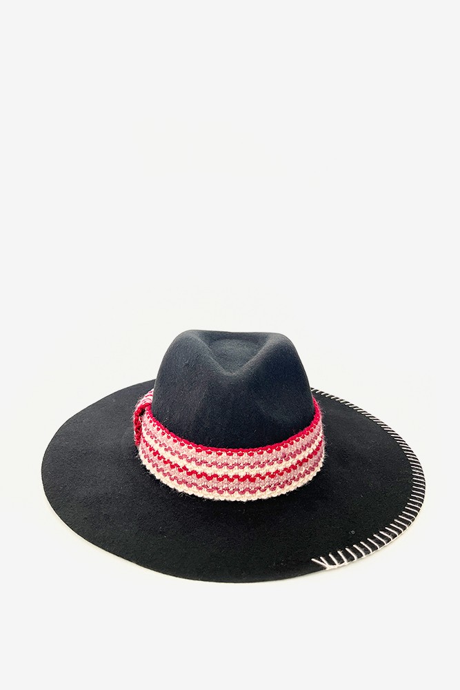 Sombrero de ala ancha de mujer de lana en negro