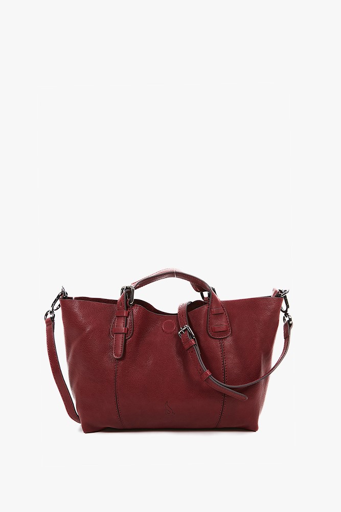 Women's small burgundy leather shopper bag