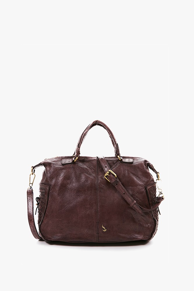 Women's brown braided leather bowling bag