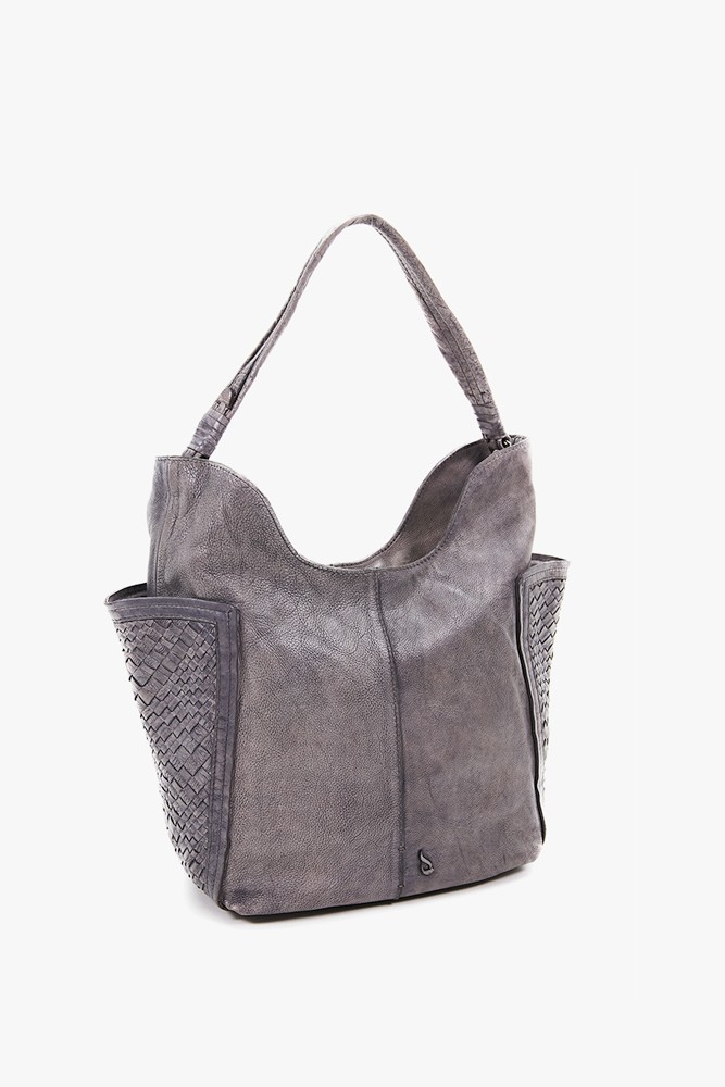 Women's taupe braided leather hobo bag