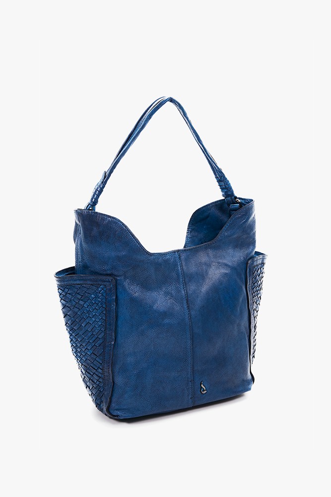 Women's blue braided leather hobo bag