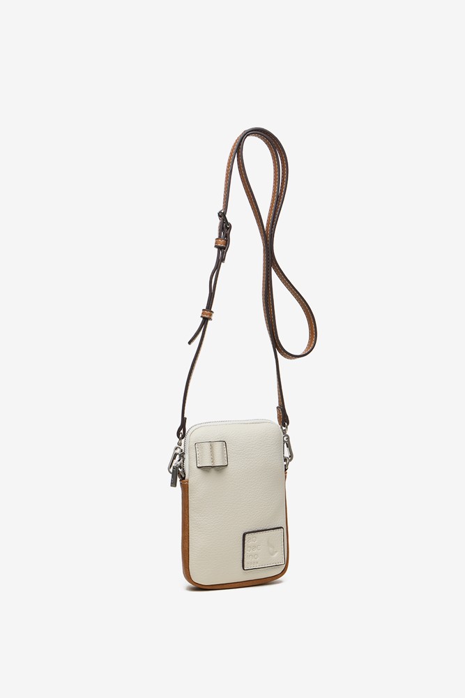 Mobile phone bag in beige recycled materials