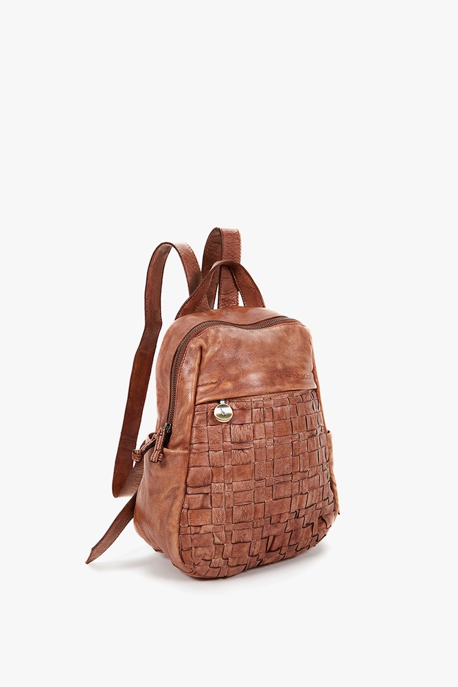 Women's cognac backpack in braided leather