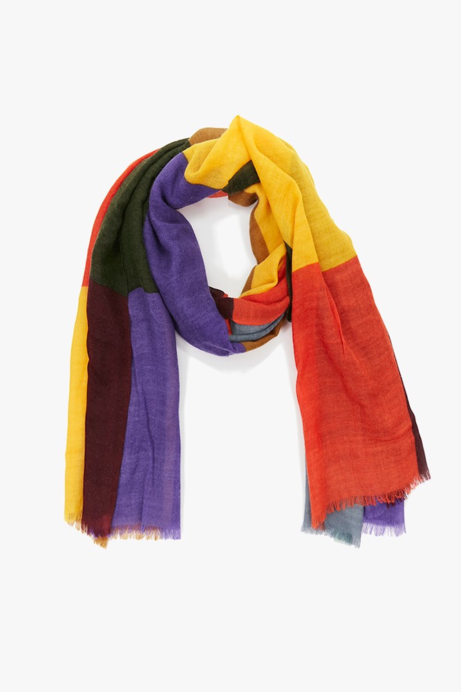 Women's wool scarf with multicoloured plaid print