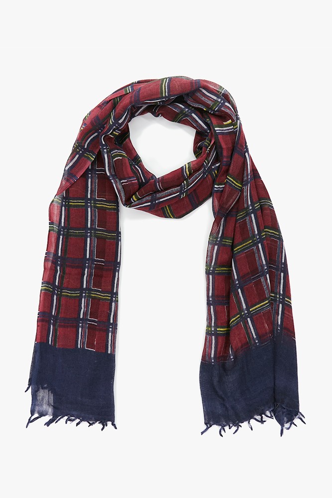 Women's wool scarf with burgundy small plaid print