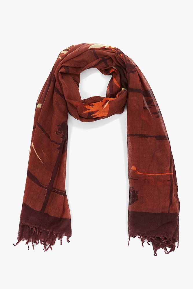 Women's wool scarf with brown floral print
