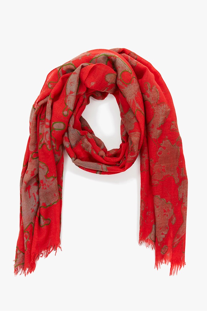 Pañuelo de mujer de lana con estampado abstracto en rojo