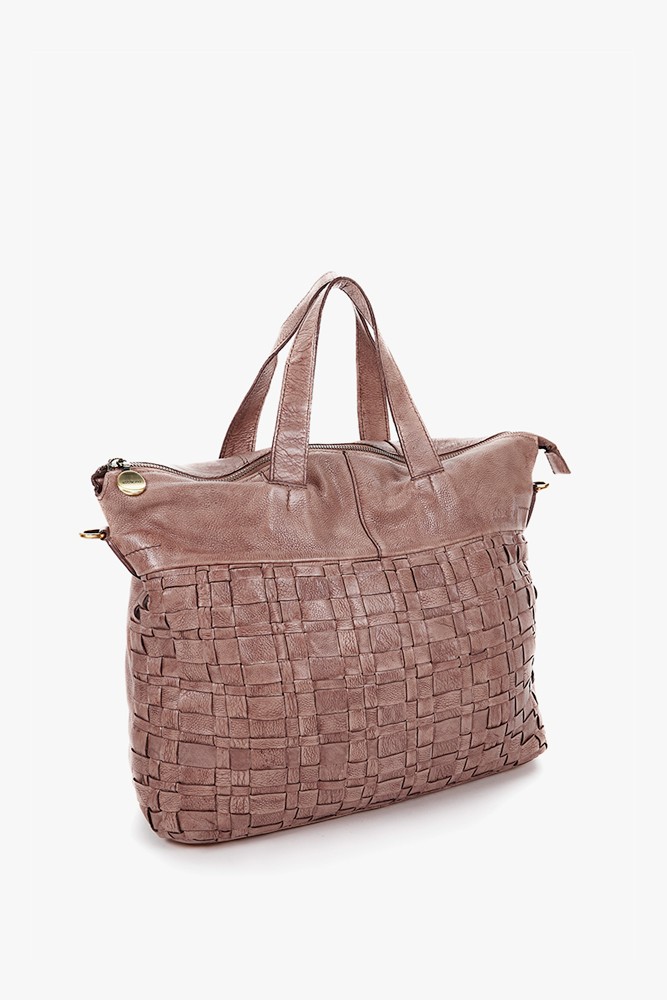 Women's pink shopper bag in braided leather
