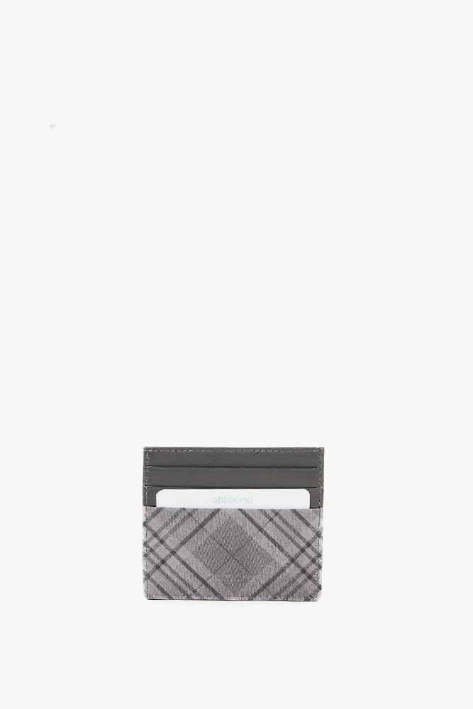 Women's leather card holder with grey plaid print