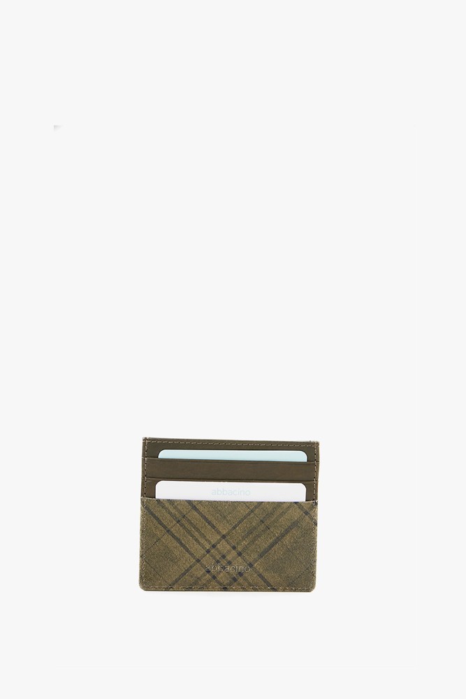Women's leather card holder with green plaid print