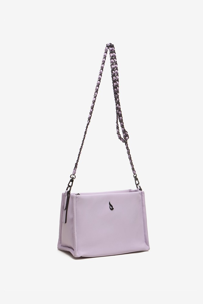 Women's satin shoulder bag in lavender recycled materials