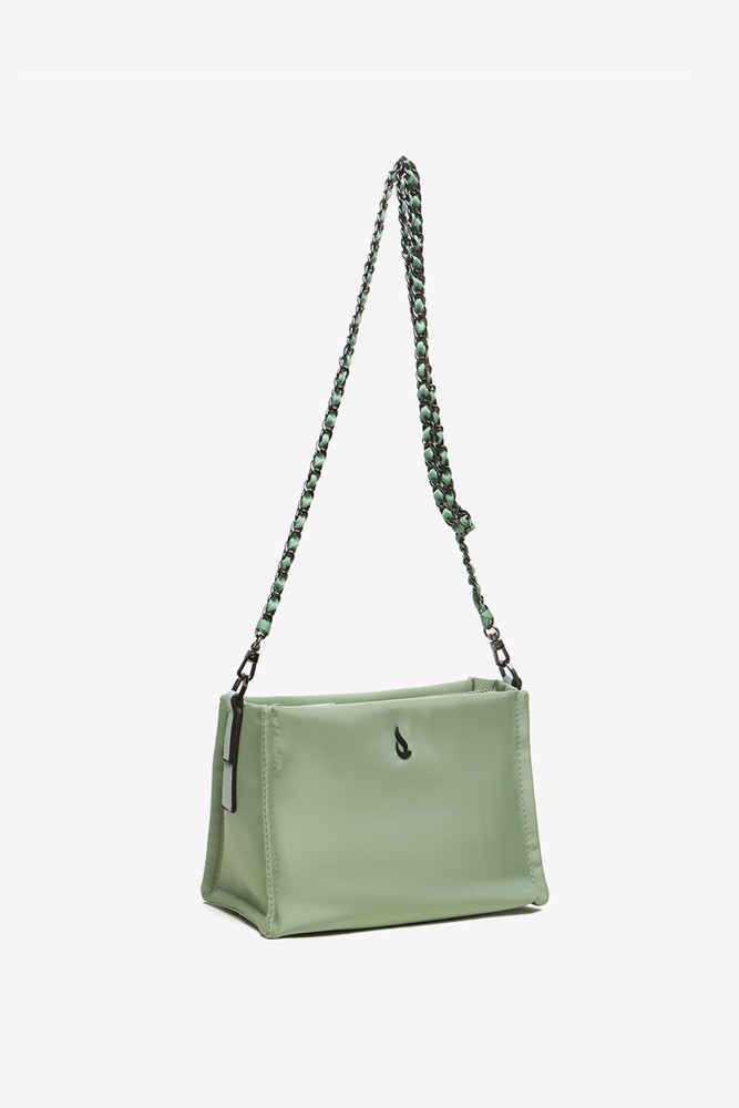 Women's satin shoulder bag in green recycled materials