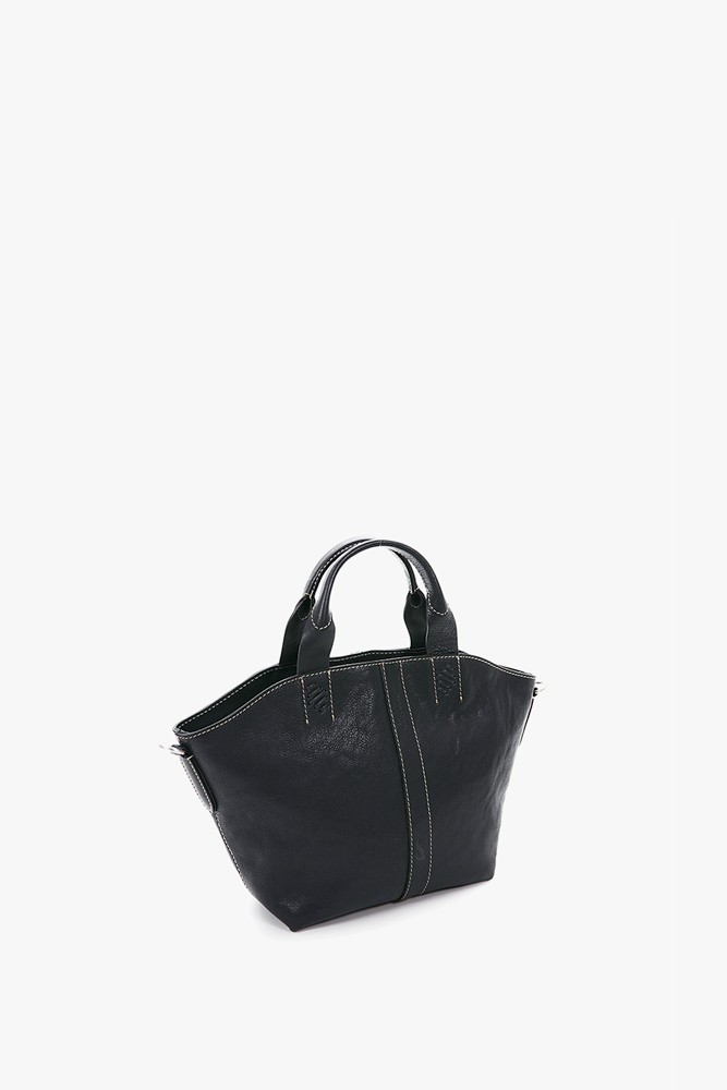 Women's black leather small shopper bag