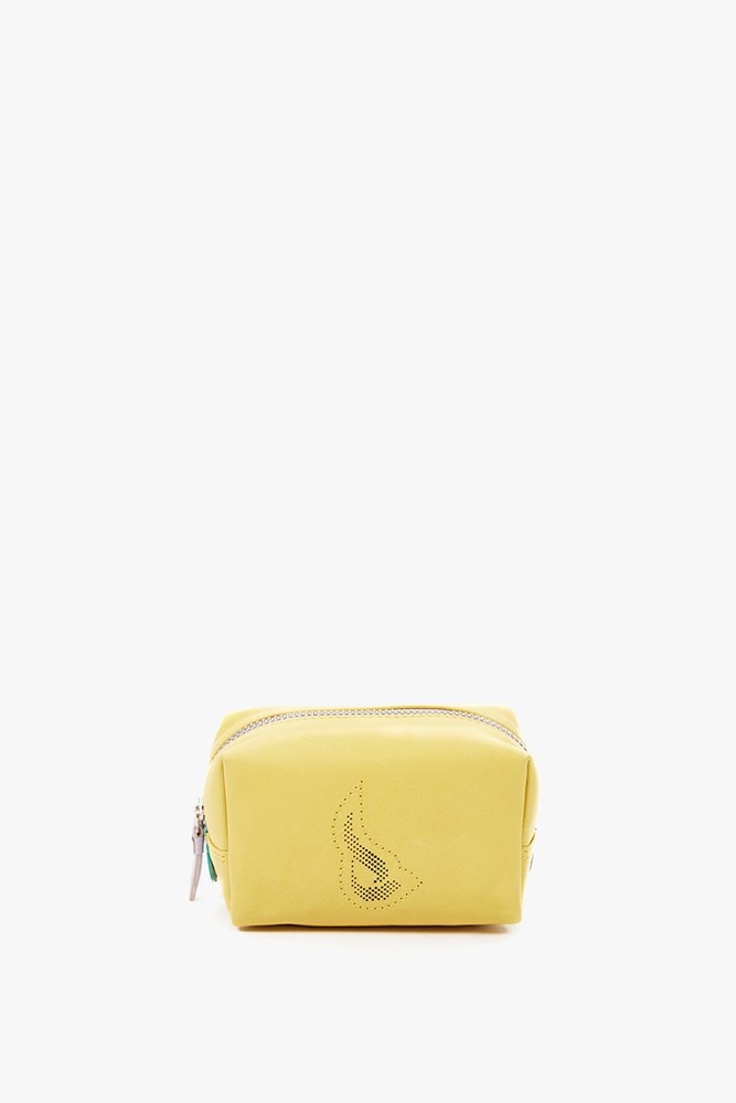 Women's medium cosmetic bag with die-cut logo in yellow