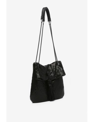 Bolso de fiesta media luna de mujer en malla metálica negro