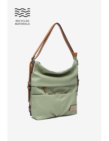 Bolso-mochila de mujer en materiales reciclados verde