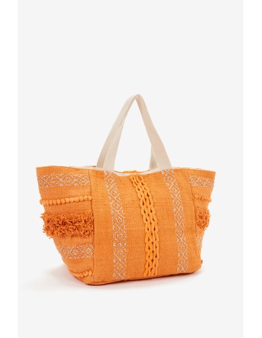 Bolsa de playa con detalles en macramé naranja