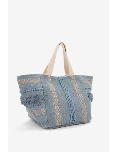 Bolsa de playa con detalles en macramé azul
