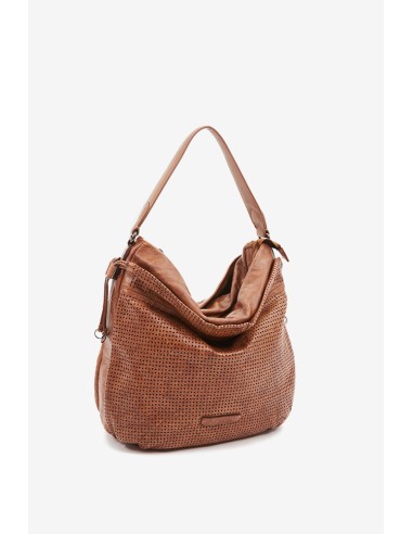 Bolso hobo de mujer en piel troquelada cognac