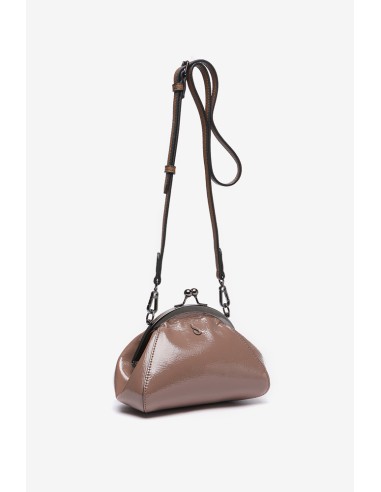 Taupe patent leather crossbody bag