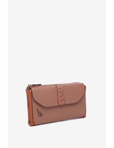 Orange two-tone leather large wallet