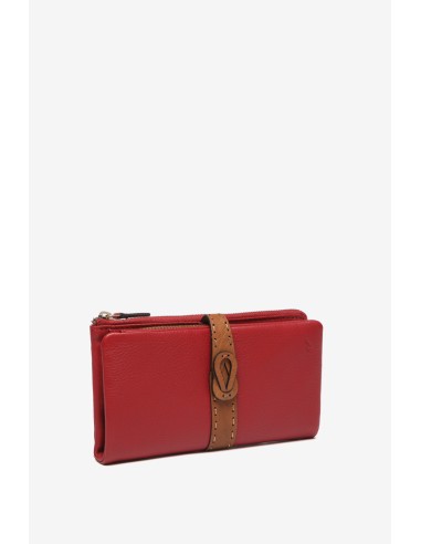 Red two-tone leather large wallet